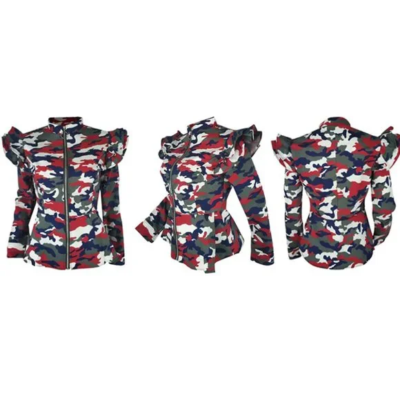 Red and Green Bomber Jacket with Abstract Pattern - Picture 4 of 4